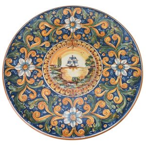 Piatto Ø 37 c/veliero decoro riccioli