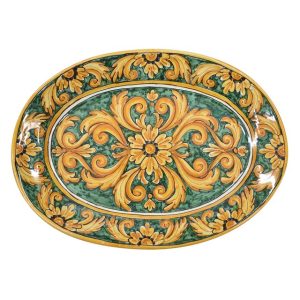 Piatto ovale 43x30 ornato fondo verde