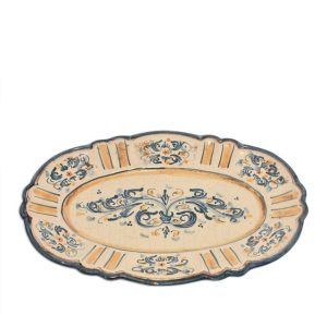 Piatto ovale barocco 30x20 s. d'arte blu/arancio