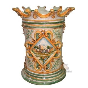 Torre portaombrelli c/greca rilievo paesaggio h 50 verde/arancio