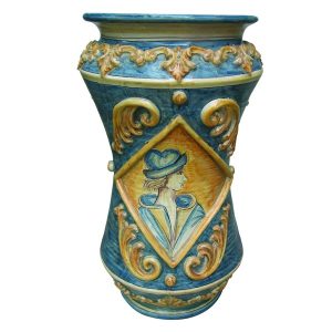 Portaombrello ad albarello c/greca rilievo figurato h 50 ornato fondo blu