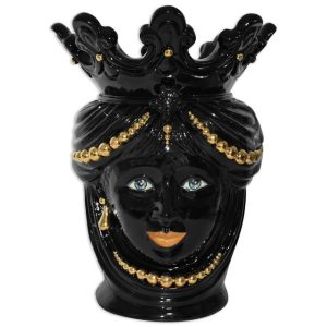 Testa h 40 c/perline black/gold c/espressione femmina labbra arancio