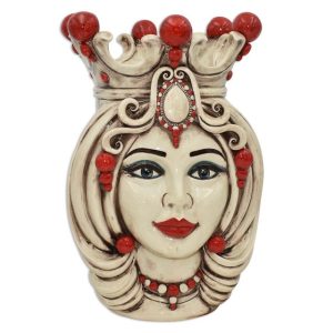 Testa h 38 madreperla antichizzato c/espressione c/perline rosse femmina