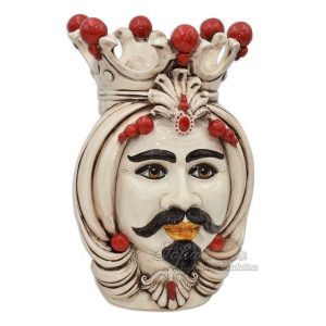 Testa h 38 madreperla antichizzato c/espressione c/perline rosse maschio bianco