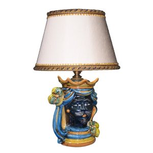 Lume a testa h 15 limoni blu/arancio maschio moro (h35 c/paralume Ø20)