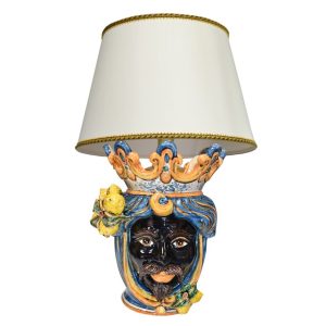 Lume a testa h 40 limoni blu/arancio maschio moro (h70 c/paralume Ø45)