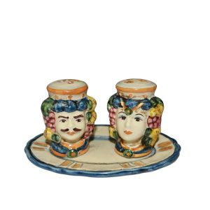 Set teste sale e pepe h 7 c/frutta blu/arancio maschio bianco - Bomboniera