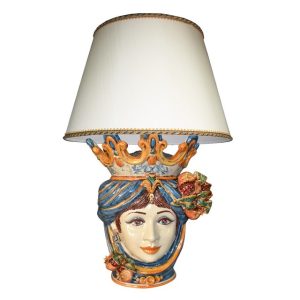 Lume a testa h 40 melograni blu/arancio femmina (h70 c/paralume Ø45)