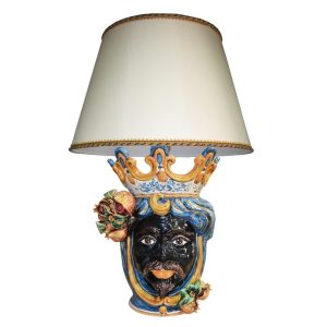 Lume a testa h 40 melograni blu/arancio maschio moro (h70 c/paralume Ø45)