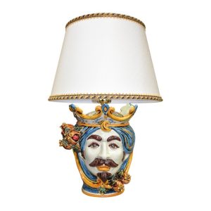 Lume a testa h 25 melograni blu/arancio maschio bianco (h55 c/paralume Ø35)