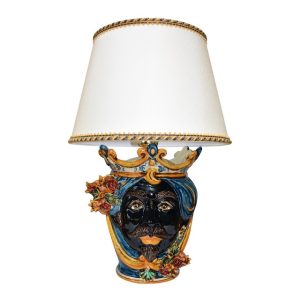 Lume a testa h 25 melograni blu/arancio maschio moro (h55 c/paralume Ø35)