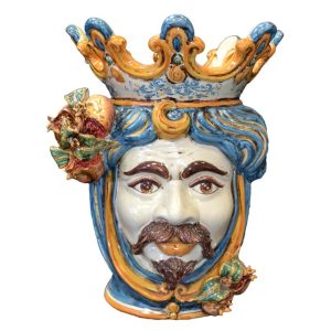 Applique a testa di moro h 40 melograni blu/arancio maschio bianco
