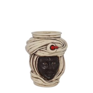 Testa h 20 tuareg corona liscia madreperla antichizzato c/perline rosse maschio moro viso opaco