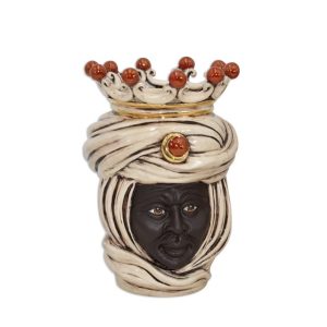 Testa h 20 tuareg con corona madreperla antichizzato oro e lustri maschio moro viso opaco