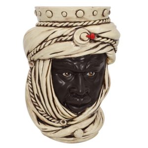 Testa h 40 tuareg corona liscia madreperla antichizzato c/perline rosse c/espressione maschio moro viso opaco