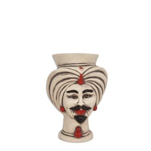 Testa h 16 corona liscia tuareg madreperla antichizzato c/perline rosse c/espressione maschio bianco - Bomboniera