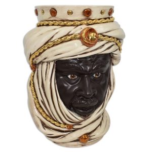 Testa h 40 tuareg corona liscia madreperla antichizzato oro e lustri maschio moro viso opaco