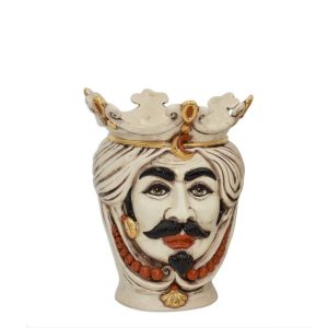 Testa h 25 c/perline madreperla antichizzato oro e lustri maschio bianco