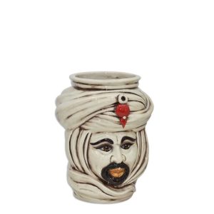 Testa h 20 tuareg corona liscia madreperla antichizzato c/perline rosse maschio bianco