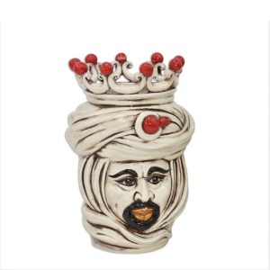 Testa h 20 tuareg con corona madreperla antichizzato c/perline rosse maschio viso chiaro