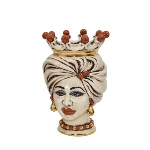 Testa h 20 tuareg con corona madreperla antichizzato oro e lustri femmina viso lucido