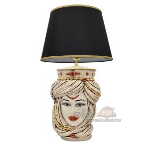 Lume testa h 40 tuareg corona liscia madreperla antichizzato oro e lustri femmina (h70 c/paralume Ø45)