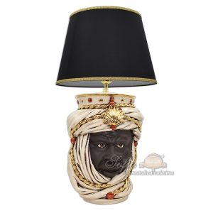 Lume testa h 40 tuareg corona liscia madreperla antichizzato oro e lustri viso opaco maschio moro (h70 c/paralume Ø45)