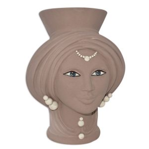 Testa h 30 corona liscia tortora opaco c/perline madreperla c/espressione s/bocca femmina