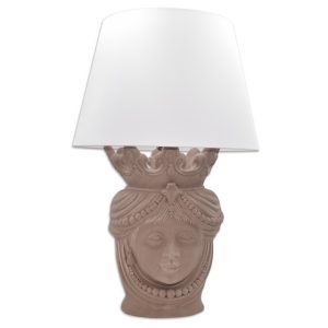 Lume a testa h 40 c/perline tortora opaco femmina (h70 c/paralume Ø45)