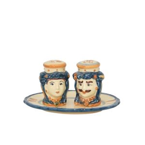 Set teste sale e pepe h 7 liscia blu/arancio con maschio bianco - Bomboniera