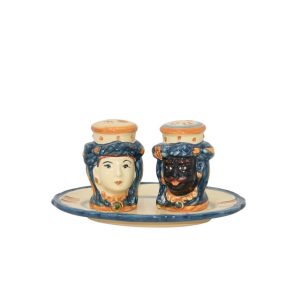 Set teste sale e pepe h 7 liscia blu/arancio con maschio moro - Bomboniera
