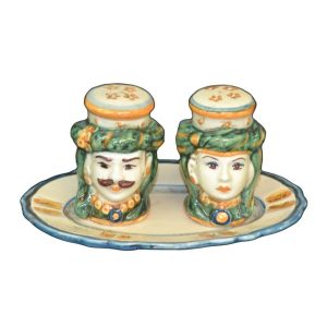 Set teste sale e pepe h 7 liscia verde/arancio con maschio bianco - Bomboniera