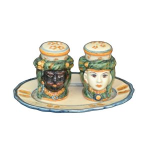 Set teste sale e pepe h 7 liscia verde/arancio con maschio moro - Bomboniera