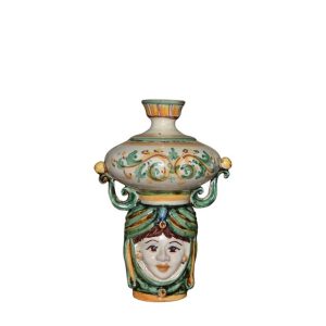 Testa a portacandela h 15 verde/arancio femmina - Bomboniera