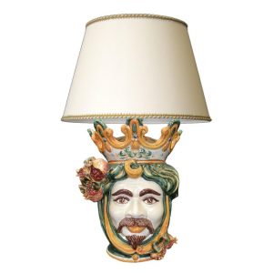 Lume a testa h 40 melograni verde/arancio maschio bianco (h70 c/paralume Ø45)