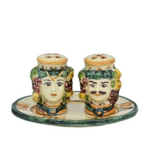 Set teste sale e pepe h 7 c/frutta verde/arancio maschio bianco - Bomboniera