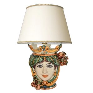 Lume a testa h 25 melograni verde/arancio femmina (h55 c/paralume Ø35)