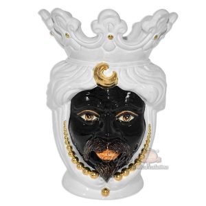 Testa h 40 c/perline white/gold c/espressione maschio moro labbra arancio