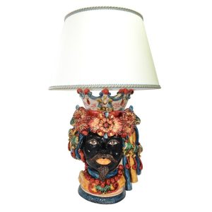 Lume a Testa h 50 c/turbante blu/arancio/rosso maschio moro (h85 c/paralume Ø50)