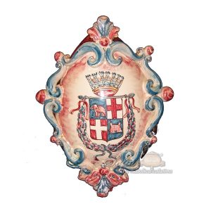 Uovo h 22 c/greca plastica ornato blu/bordeaux stemma malta