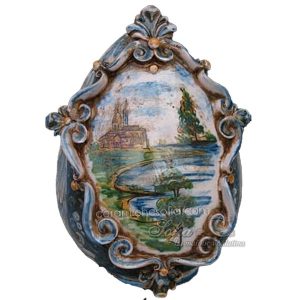 Uovo h 25 c/greca rilievo ornato mono blu paesaggio