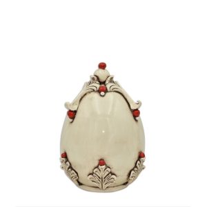 Uovo h 22 plastico sofia madreperla antichizzato c/perline rosse