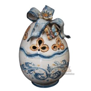 Uovo traforato con coperchio h 22 s. d'arte blu/arancio