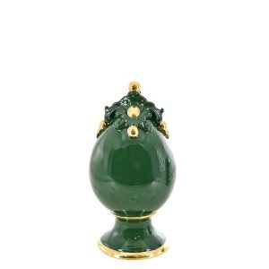 Uovo c/piede h 18 plastico sofia verde antico e oro