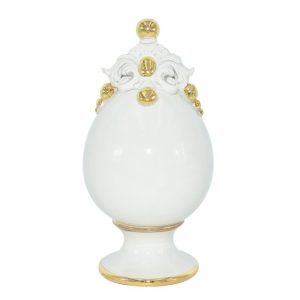 Uovo c/piede h 18 plastico sofia madreperla white/gold