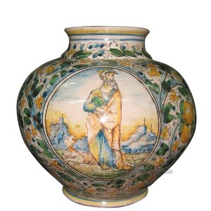 Vaso palla h 25 antiche riproduzioni di caltagirone c/figurato eremita