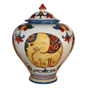 Potiche h 35 decoro elefante colorato
