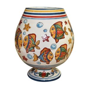 Vaso calice c/piede h 25 decoro pesci (acquario)