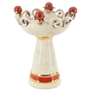 Vaso a coppa pallina c/piede h 30 madreperla antichizzato oro e lustri