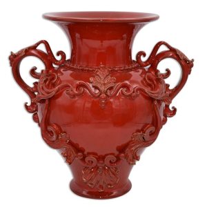 Vaso anfora h 40 c/greca rilievo rosso fuoco